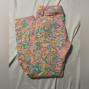 Lilly Pulitzer Womens Worth Skinny Mini Jeans Size 4 Pink Green Floral Paisley